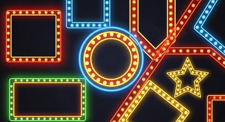 Fototapeta premium Neon signs collection illuminated shapes and lights on dark background