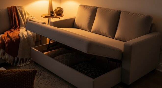 Modern Sectional Sofa with Convenient Hidden Storage and Open Compartment for Living Room Comfort and Organization