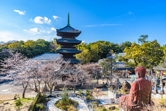 NAGOYA, JAPAN - MAR 23, 2026: Kosho-ji Buddist temple Five-storied Pagoda, Nagoya City, Aichi Prefecture, Important Cultural Property.