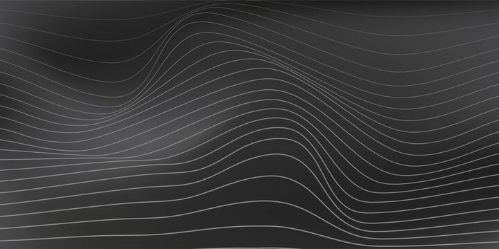 Abstract monochrome metalic dark with wave lines background. Simple wallpaper, poster, presenntation design