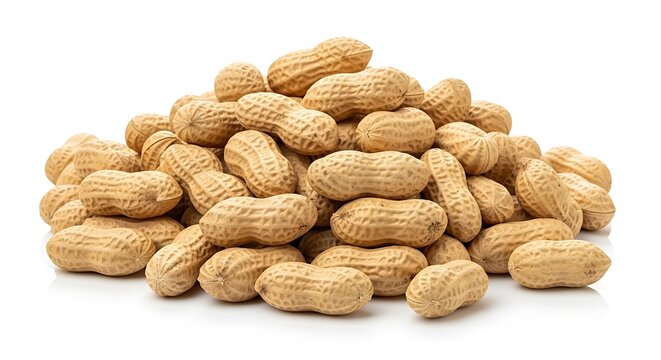 Pile of unshelled peanuts on white background for food and health concepts
