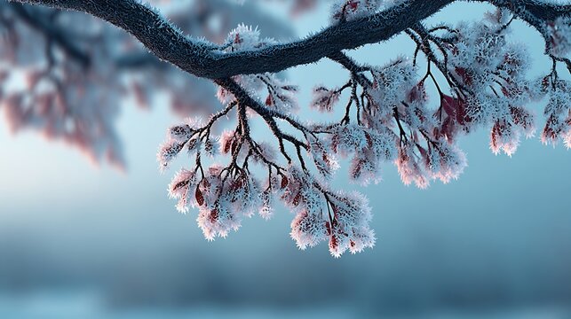 Frosted Cherry Blossom Branch in Winter