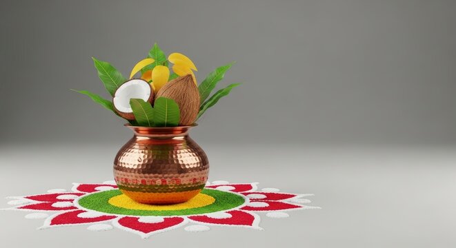 Traditional Indian Puja Decor with Coconut.