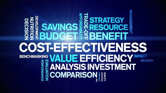 Cost-Effectiveness animated word cloud-text design animation tag kinetic typography seamless loop.