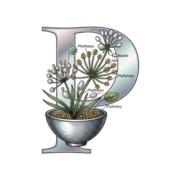 Botanical diagram of a flowering plant illustrating phyllotaxy