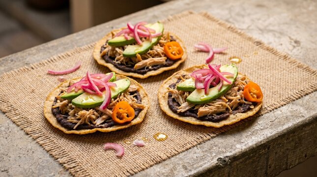 Yucatecan Panuchos with Black Beans and Pickled Onions