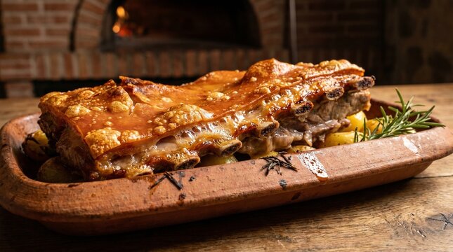 Rustic Spanish Cochinillo Asado Suckling Pig with Crispy Skin