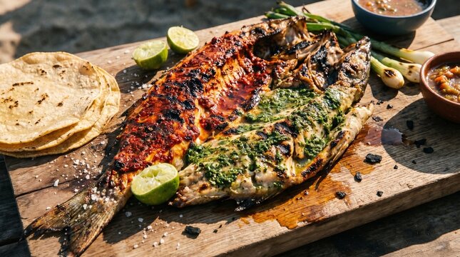 Traditional Mexican Pescado a la Talla Grilled Whole Fish