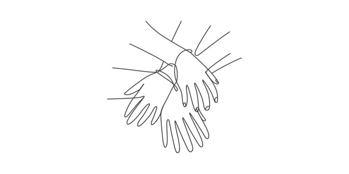 Continuous single line drawing of hands stacked together