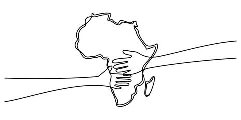Continuous line drawing of human hands holding africa map © Ratna Art_Gallery