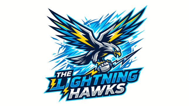 Eagle with Lightning Bolt Mascot Logo for American Football Team Named The Lightning Hawks