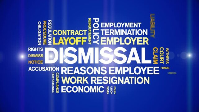 Dismissal animated word cloud-text design animation tag kinetic typography seamless loop.