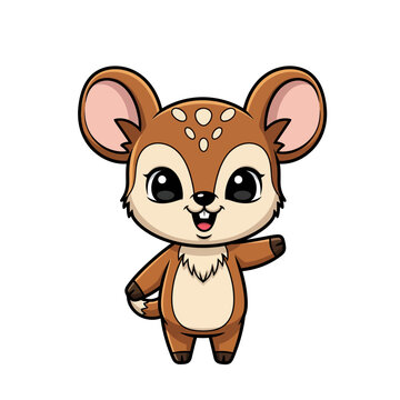 Vector illustration of a cute chibi mouse-deer mascot character with large rounded ears, big expressive eyes, and white spots on forehead, isolated on white background.