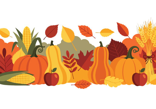 Colorful arrangement of autumnal produce and leaves