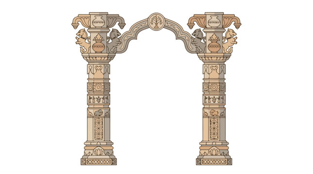 Ornate stone archway with two carved columns forming a classical architectural gateway in neutral tones
