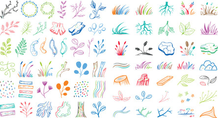 Obraz premium collection of colorful hand drawn plant illustrations on white background