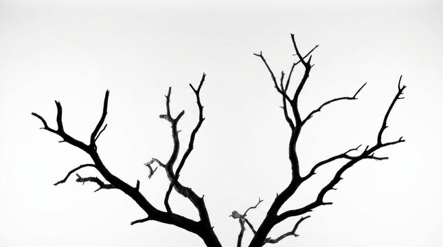 Silhouette of dead tree branches isolated