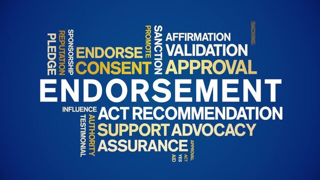 Endorsement animated word cloud-text design animation tag kinetic typography seamless loop.