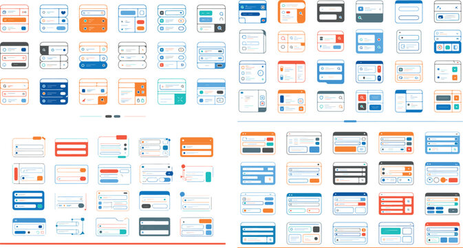 Collection of modern web and mobile app interface elements and wireframes for user design and development  user interface design elements