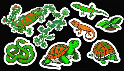 Obraz premium Lizard and Turtle Sticker Collection