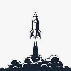 Fototapeta premium A rocket ship launching into the sky with smoke