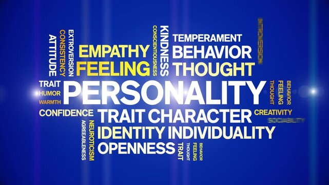 Personality animated word cloud-text design animation tag kinetic typography seamless loop.