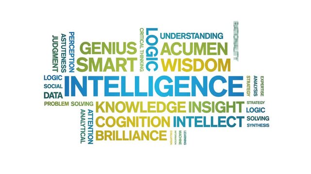 intelligence animated word cloud-text design animation tag kinetic typography seamless loop.