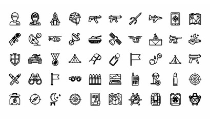 Military outline icon set with editable stroke army war equipment defense and tactical symbols collection © Shameem