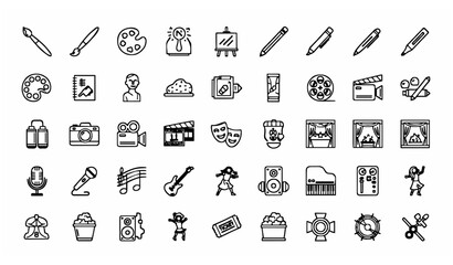 Art and entertainment outline icon set with editable stroke creative media music cinema and performance symbols collection © Shameem