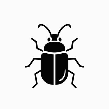 Beetle icon illustrated as a simple graphic symbol represents software bugs and technical programming errors.
