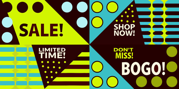 Abstract geometric pattern with sale and shop now text