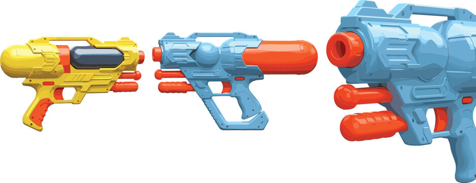 Colorful Water Gun Blaster Set with Plastic Toy Squirt Guns for Summer Fun, Kids Outdoor Play, Pool Party, and Beach Activity Illustration