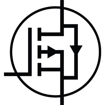 p-channel mosfet in circle solid icon isolated vector illustration