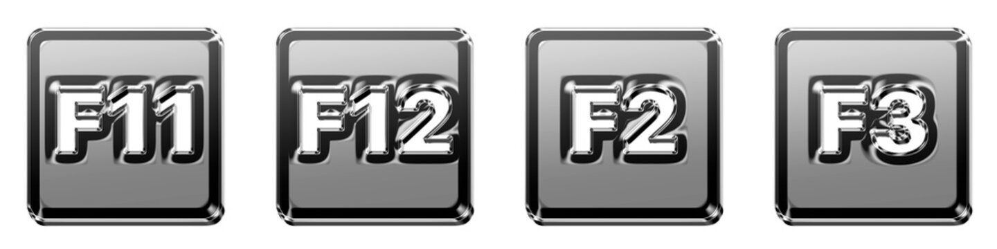 3D icon bundle gradient style - f11 key, f12 key, f2 key, and f3 key. Keyboard keys icon collection and design. High quality render design. Professional icon set illustration.