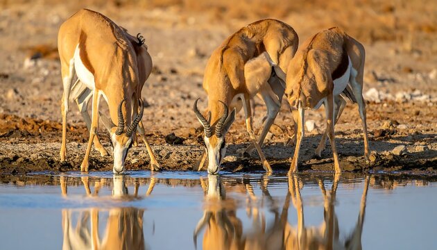 Springbok drinking at a watering hole