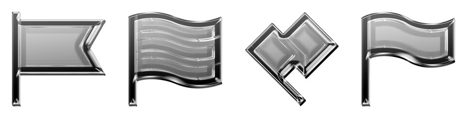 3D glossy icon set - flag 2, flag 3, flag b, and flag banner flagpole a. Flag icon collection and design. 3D illustration on transparent background. High resolution 3D artwork. © Montaha Hossain