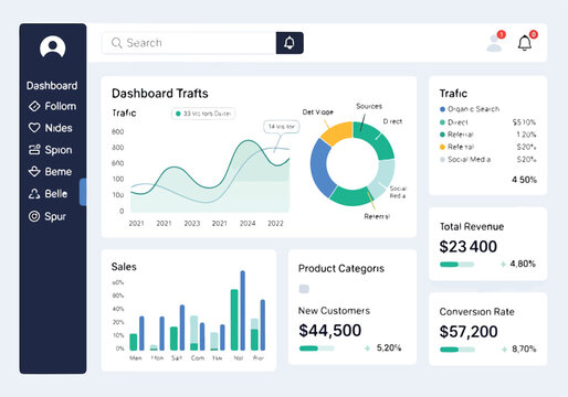 Business dashboard with charts and graphs