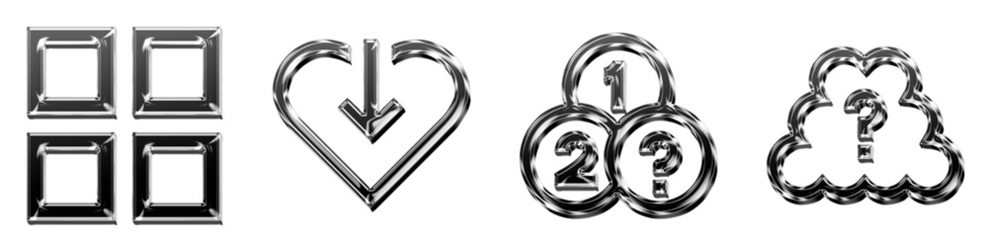 3D isometric icon set - health data, health sources, how many quest, and how much quest. Database operations icon collection and design. 3D illustration on transparent background.