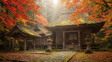 Obraz premium Ancient Japanese Temple Autumn