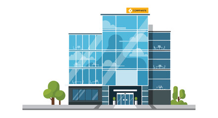 A modern office building with blue windows and a yellow sign © Sudariman