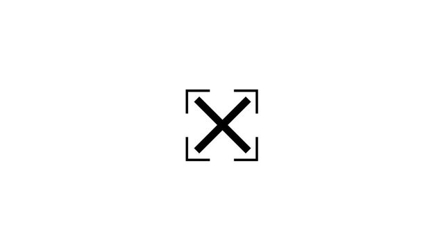 Cross symbol expanding from square brackets on white background video clip
