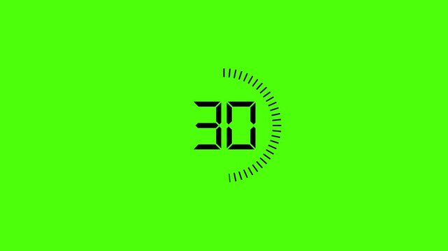Countdown timer progressing from 54 seconds to zero on green screen
