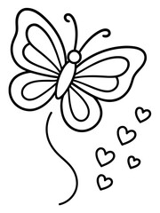 Fototapeta premium Whimsical Butterfly and Hearts: A delicate butterfly flutters gracefully, leaving a trail of charming hearts in its wake, embodying themes of love, joy, and the beauty of nature.