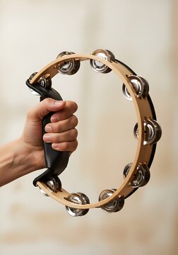 Hand Holding a Professional Wooden Headless Tambourine with Black Handle