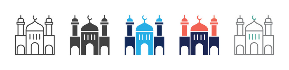 mosque icon set consisting of multiple styles. vector illustration © rann_design