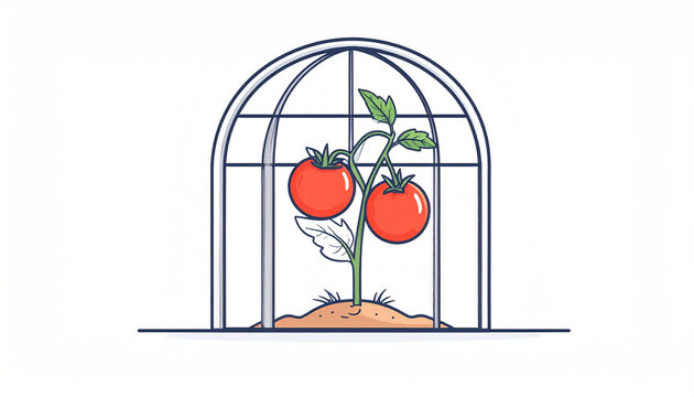 Tomato plant with two ripe tomatoes inside a glass dome fruit vegetable