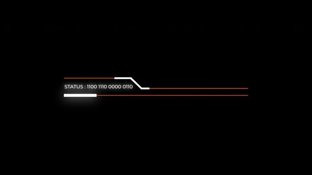 Futuristic system status loading bar with binary code display, minimal HUD interface animation on black background