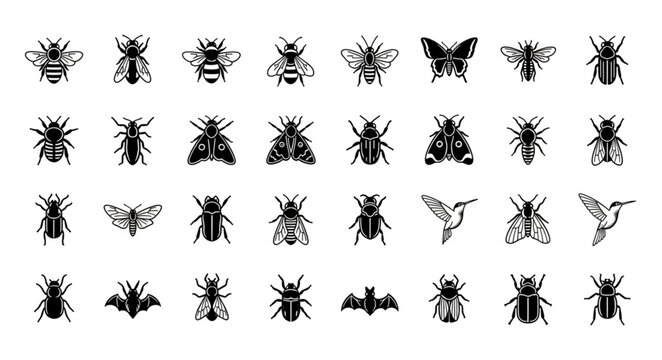Collection of Insect Silhouettes Vector Art.