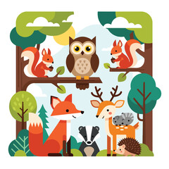 A forest scene with cartoon animals © Yakina