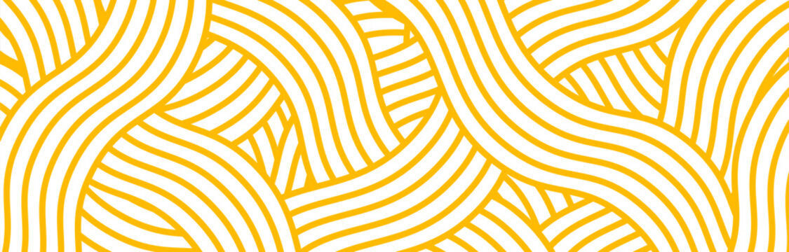 Yellow instant noodle, pasta and spaghetti texture with geometric wavy lines.